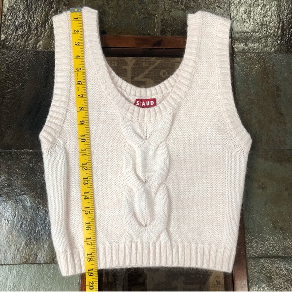 STAUD Kind Top L Cable Knit Sleeveless Cropped Wool Mohair Blend Sweater Ivory - Picture 13 of 13
